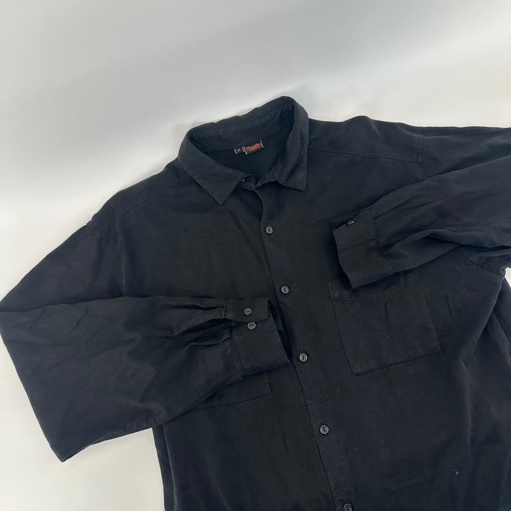 Tianello Oversized Button Down Shirt Black Tencel Rayon Medium MADE IN USA
